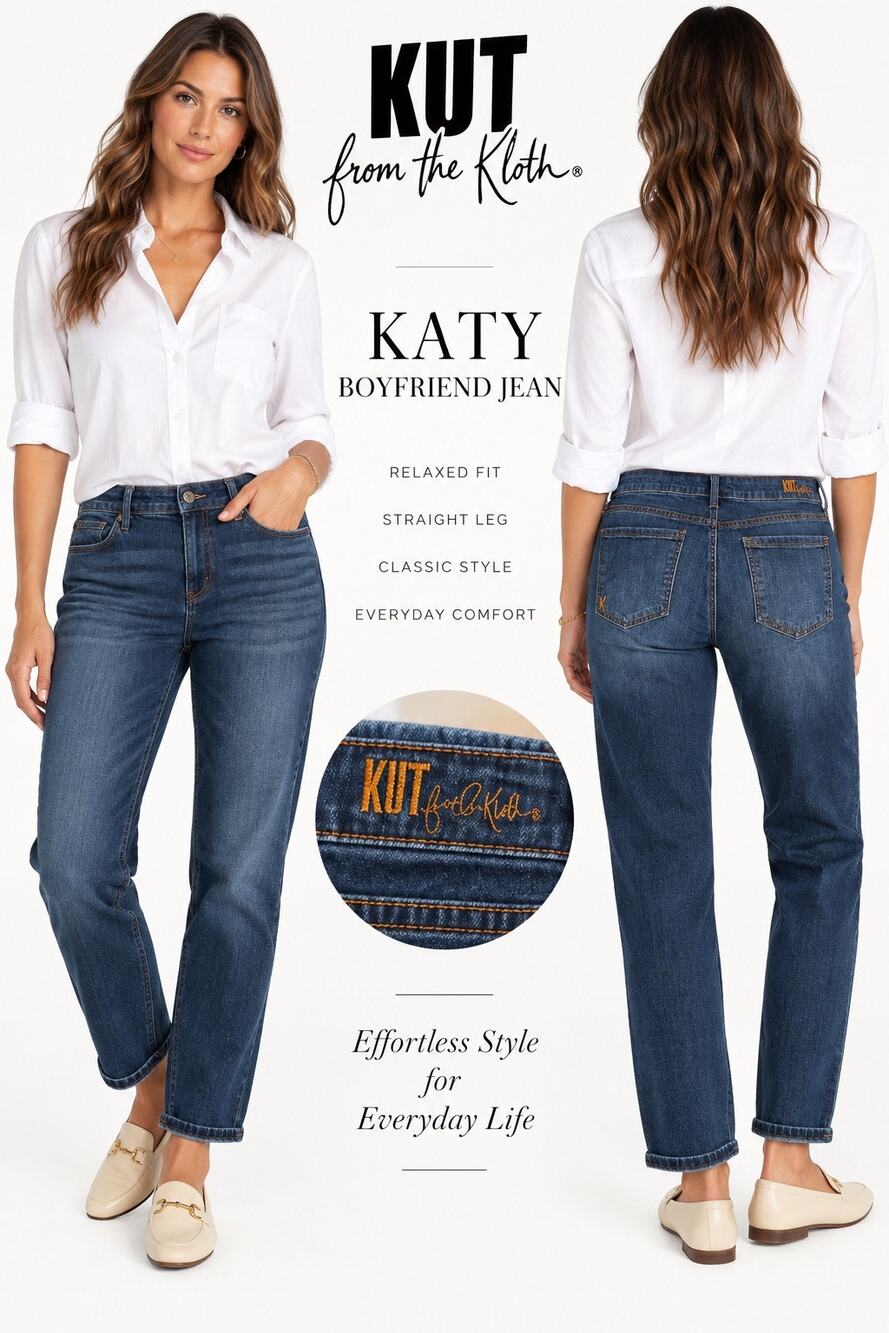 Boyfriend Relaxed Classic Straight Leg KUT from the Kloth Katy Jean 16 Dark Wash
